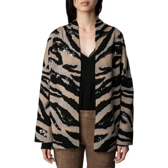 Zadig & Voltaire Maya We Tiger Wool Cardigan with Sequins Oversized Fit xs/s - Picture 6 of 15